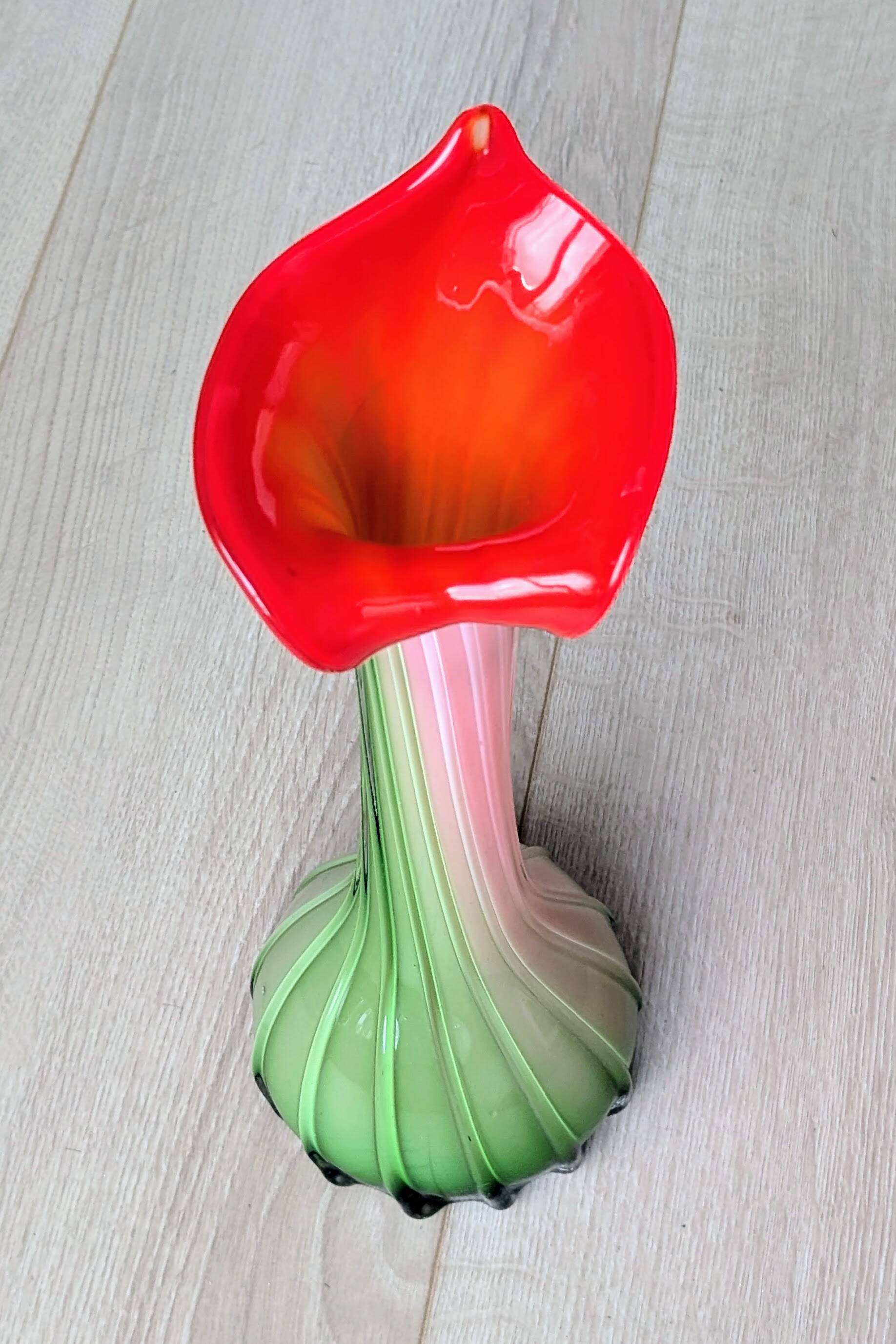 Murano Glass Vase Calla Lily - blown ribbed floral - Italy - Art Deco - 1970-1980