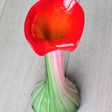 Murano Glass Vase Calla Lily - blown ribbed floral - Italy - Art Deco - 1970-1980