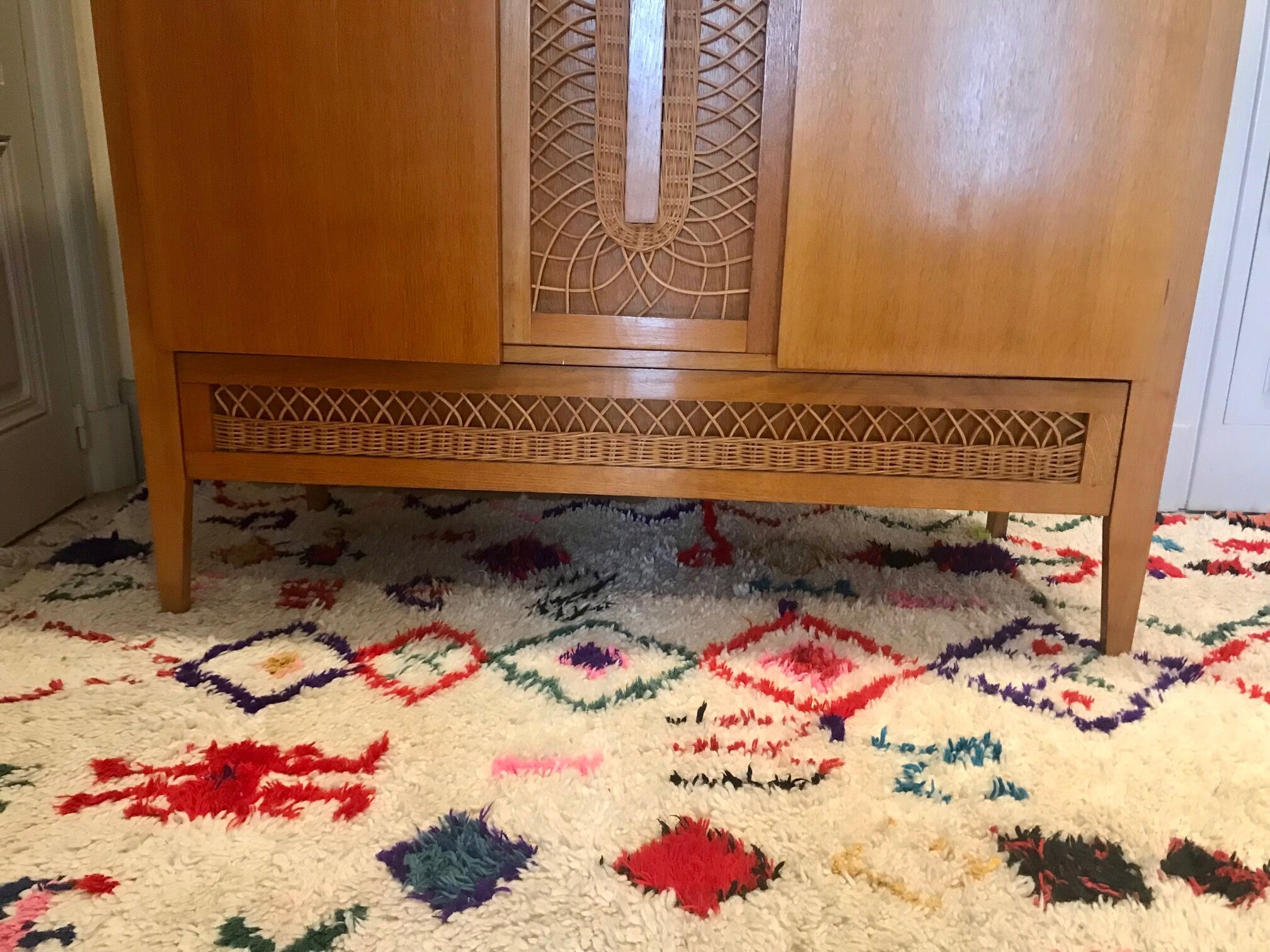Wood cabinet and rattan 60s
