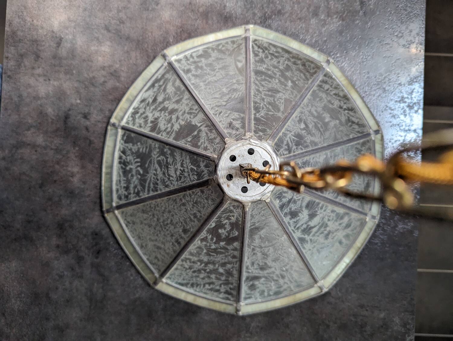 Old large Art Deco pendant lamp with mother-of-pearl and glass shade