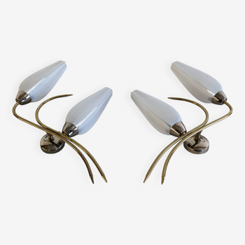 Pair of double brass wall lights from the 50s/60s