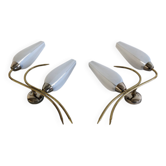 Pair of double brass wall lights from the 50s/60s