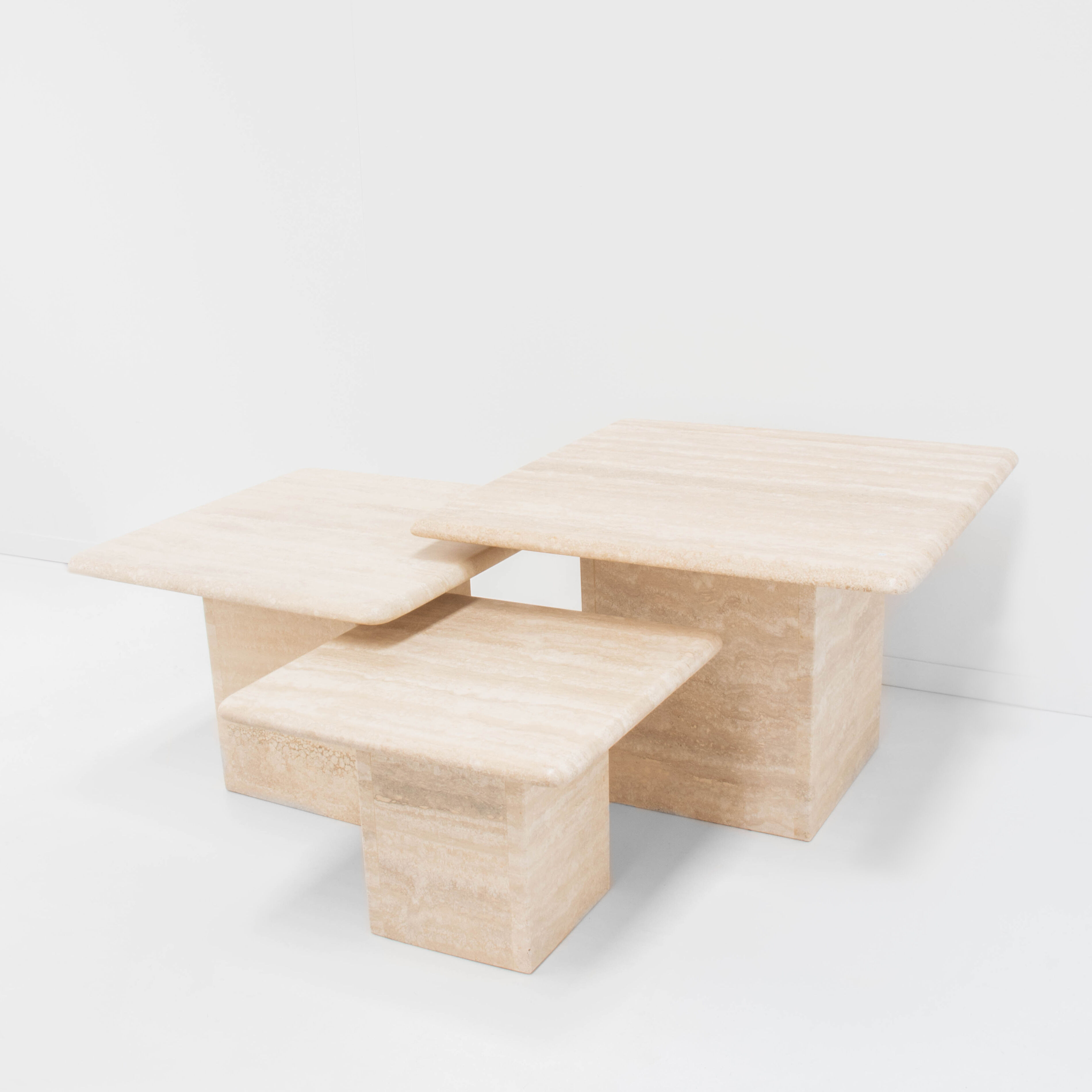 Set of 3 vintage travertine pull out tables
