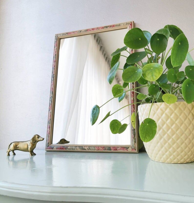 Vintage floral wooden mirror 80s 34x49cm