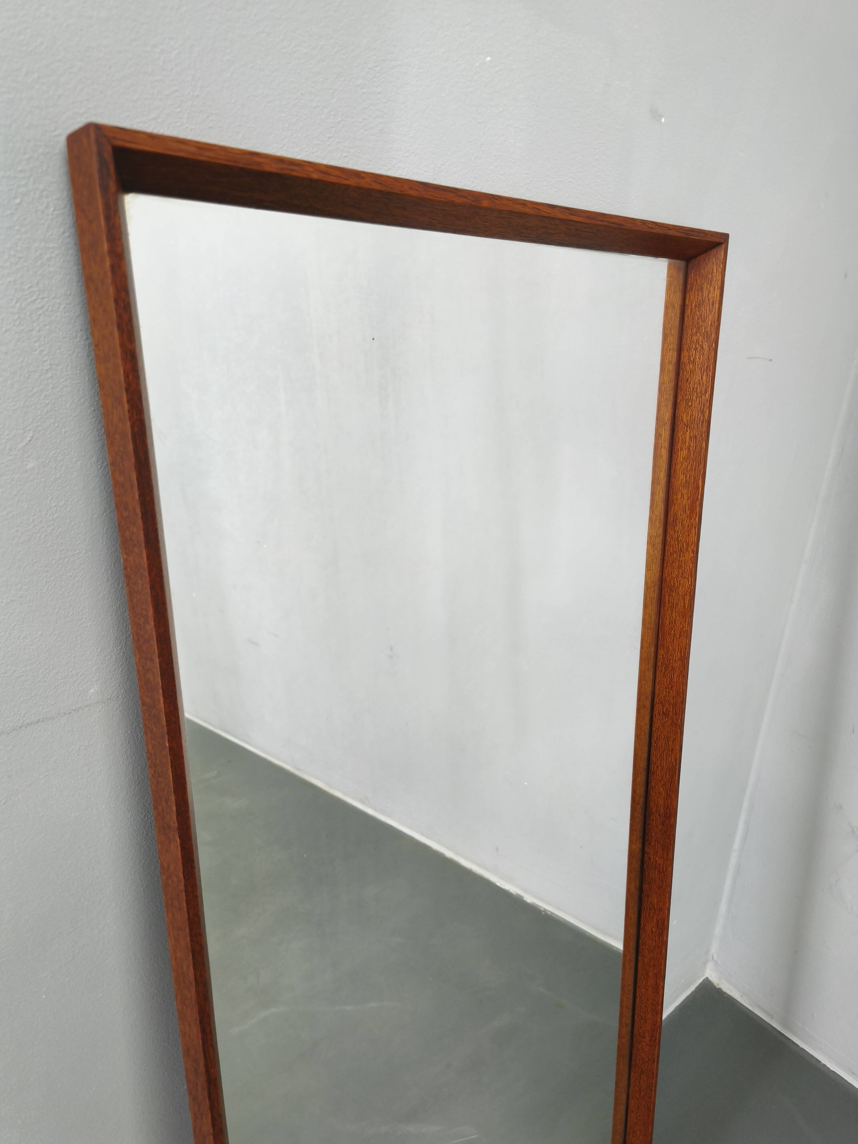 Danish Mid Century Teak Wall Mirror, Minimalist Frame, 1960s