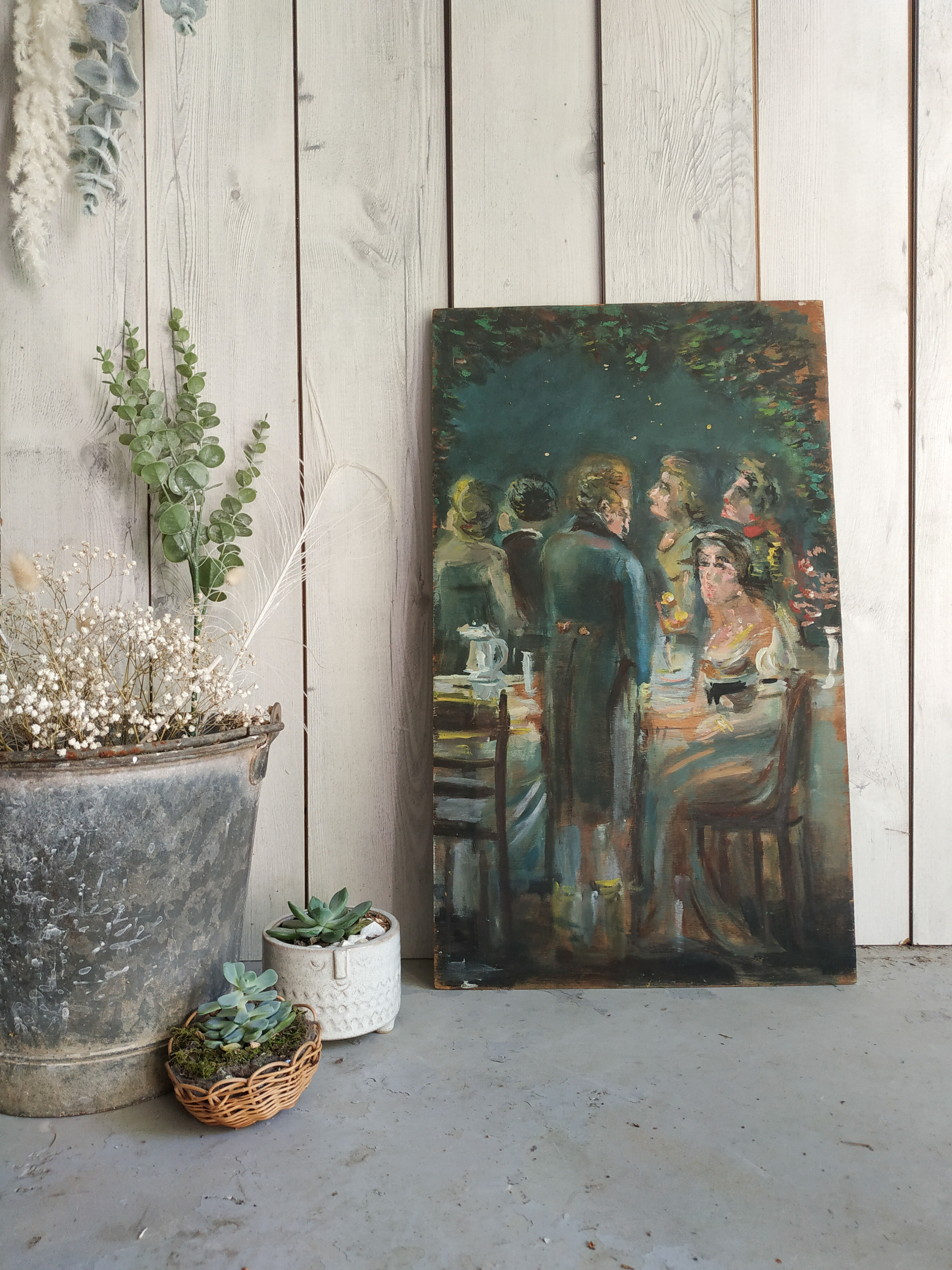 Ancient painting, wood-painted theatre decoration