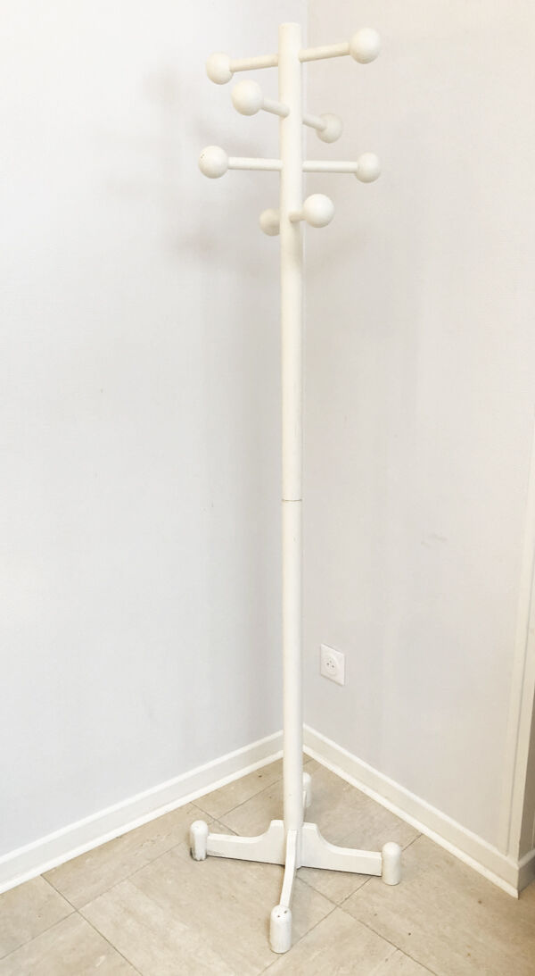 Vintage coat rack in white wood, 1970