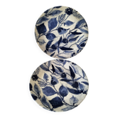 Two flat plates in earthenware with blue floral decoration.