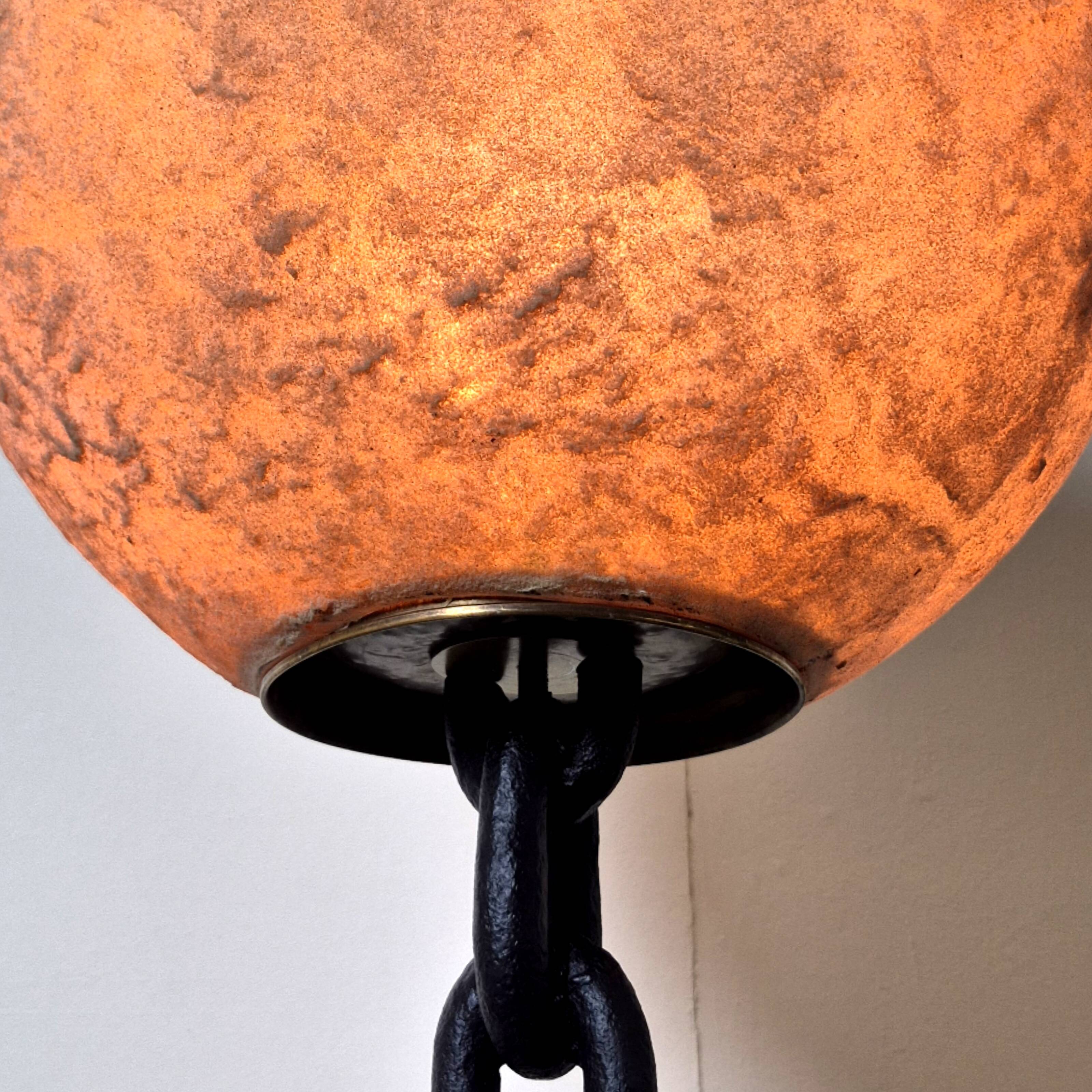 Brutalist iron chain and fiberglass floor lamp, Netherlands 1960s