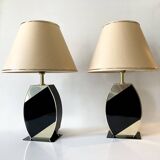 Pair of table lamps, the dolphin, black cream and gold 1970