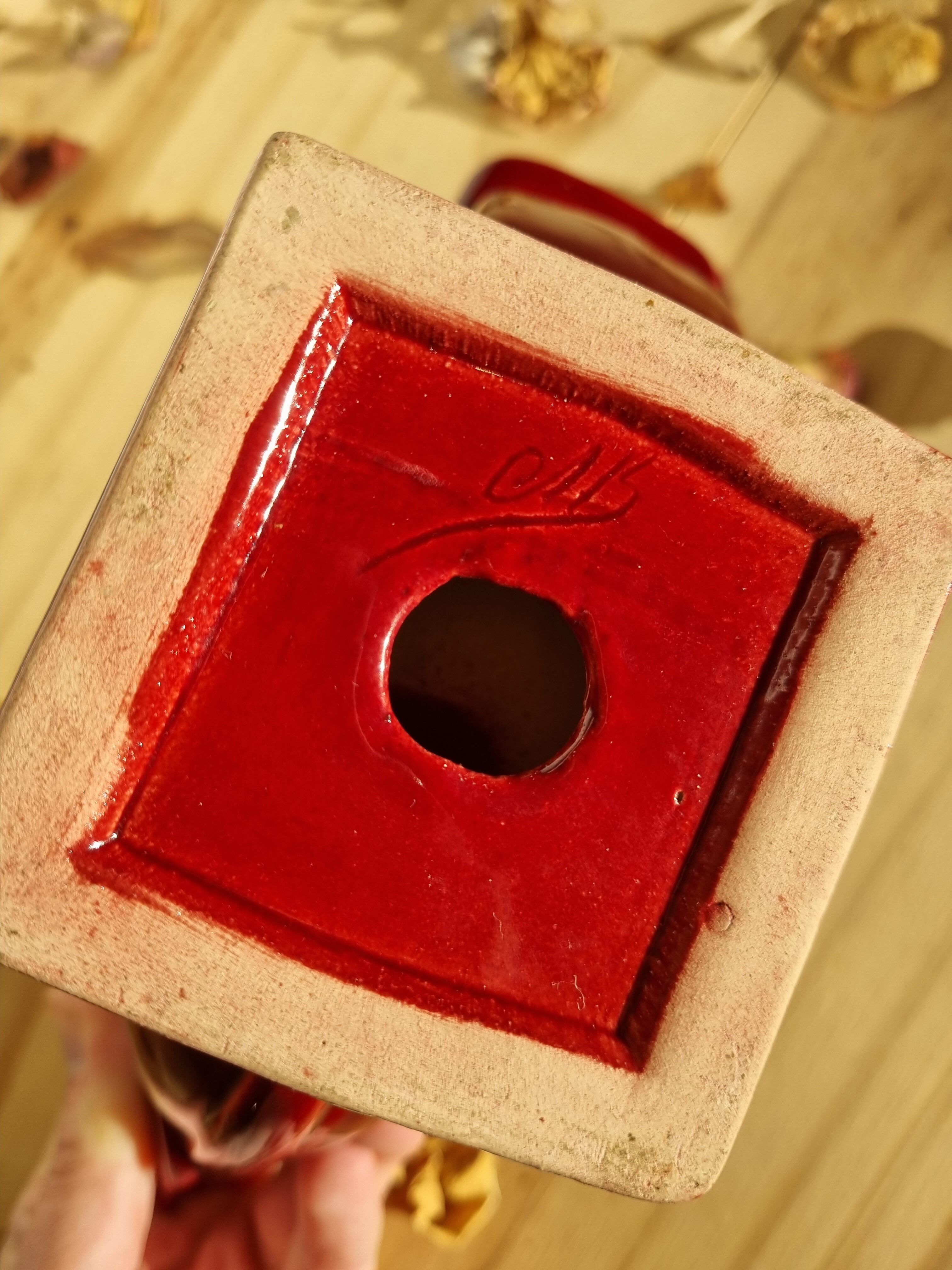 Double ceramic candle holder burgundy gilded