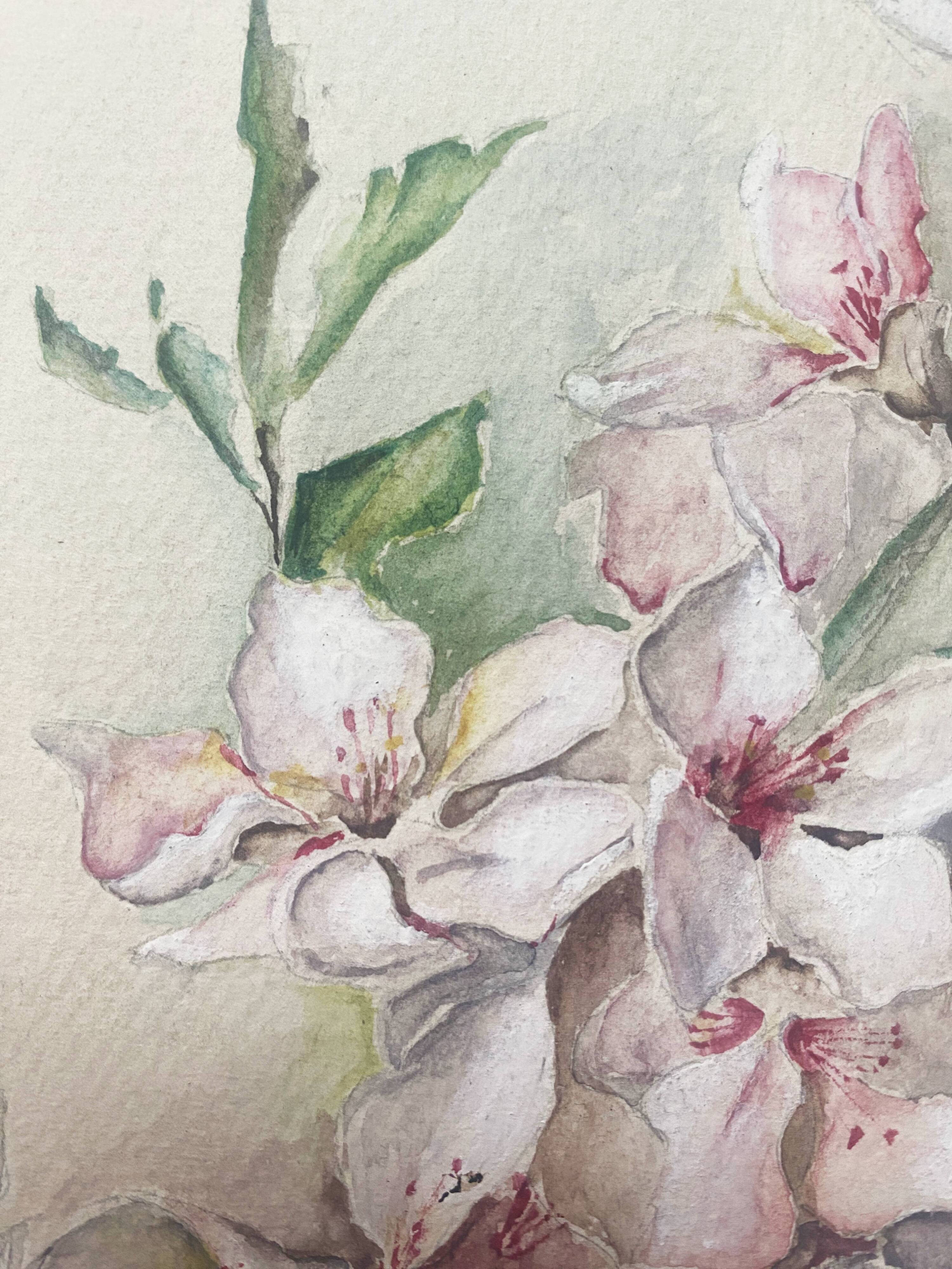 Watercolor painting "Bouquet of Eglantines" signed around 1900 on Vidalon paper