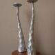 Pair of brushed aluminum candle holders sculpted contemporary brutalist design handmade sculptures