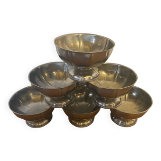 Set of 6 jean couzon style stainless steel ice cream bowls, made in france, vintage