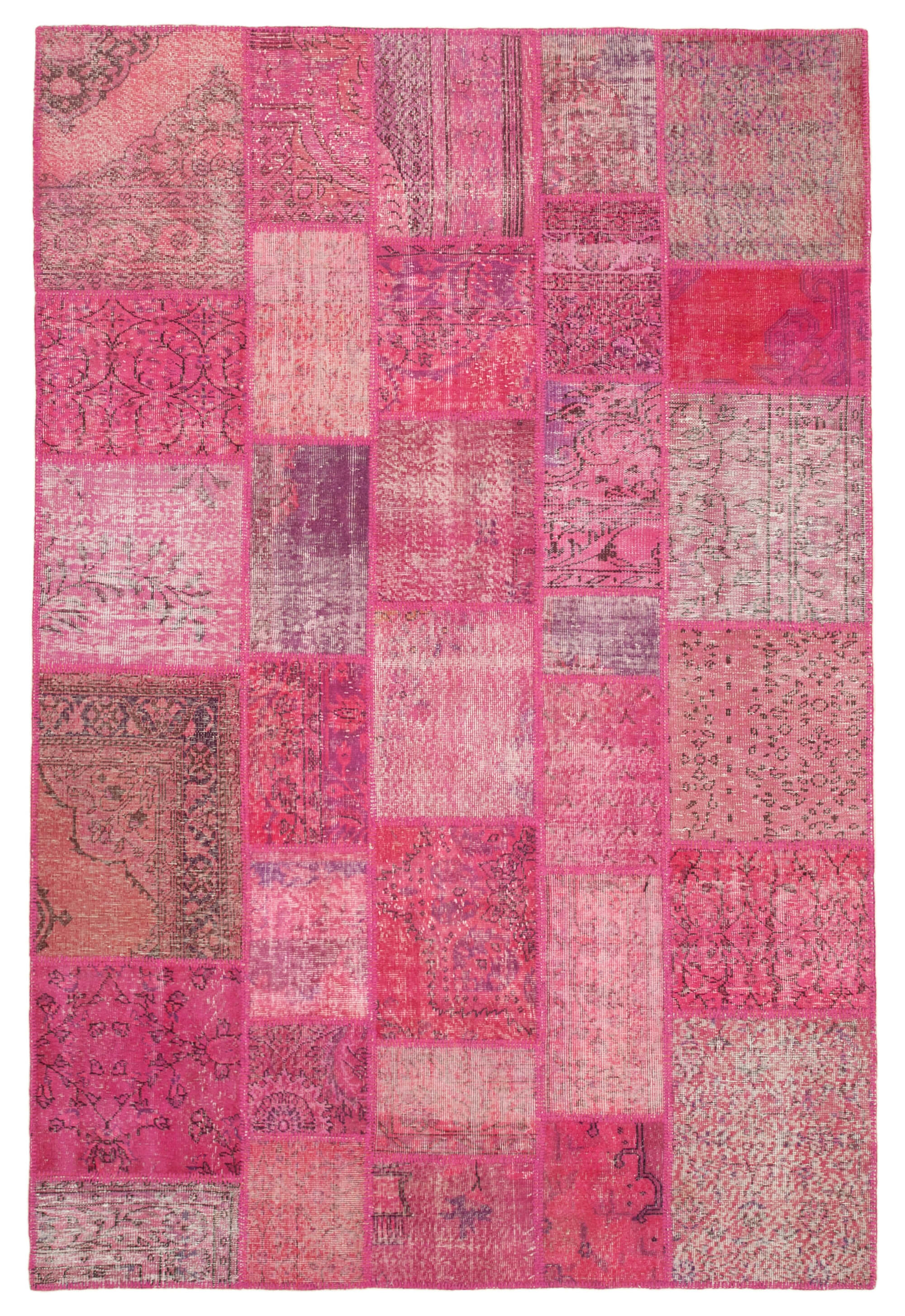 Handmade anatolian vintage 200 cm x 302 cm pink patchwork rug