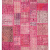 Handmade anatolian vintage 200 cm x 302 cm pink patchwork rug