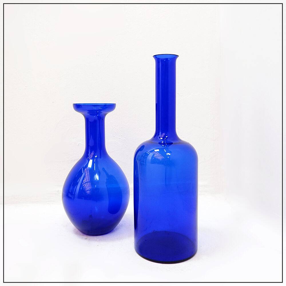 Pair of cobalt blue blown glass vases or carafes from the 1960s.