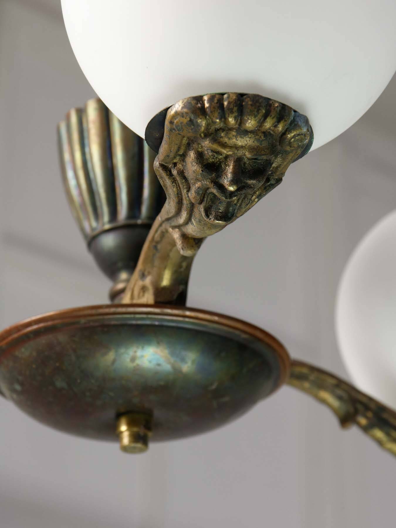 Art Deco French Brass Figural Chandelier, 1930