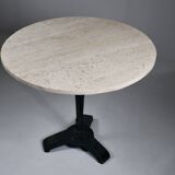 Vintage travertine bistro/dining table with metal base. (B)