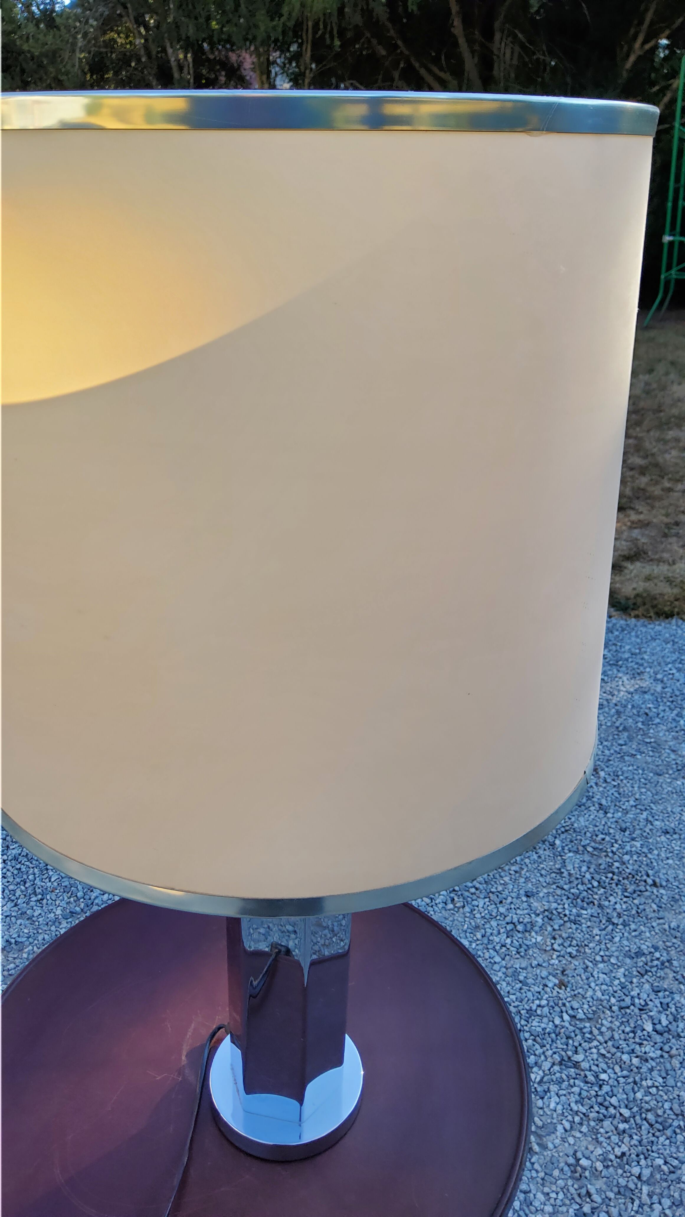 Lamp of the 70s in chrome metal original lampshade