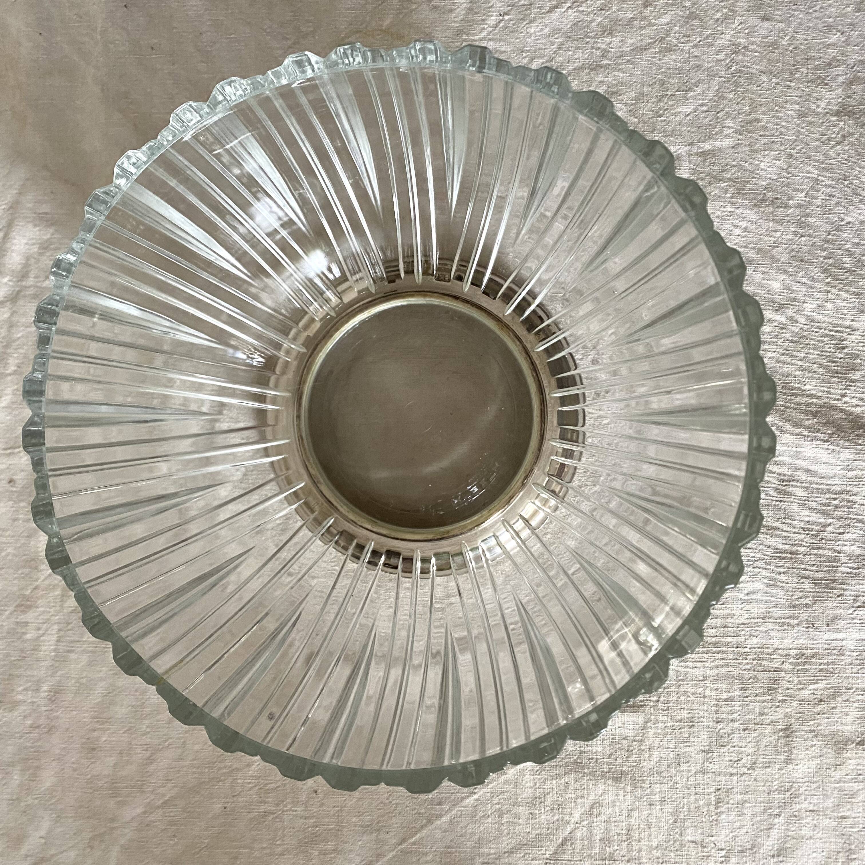 Saladier ou Coupe à fruits en verre et métal argenté