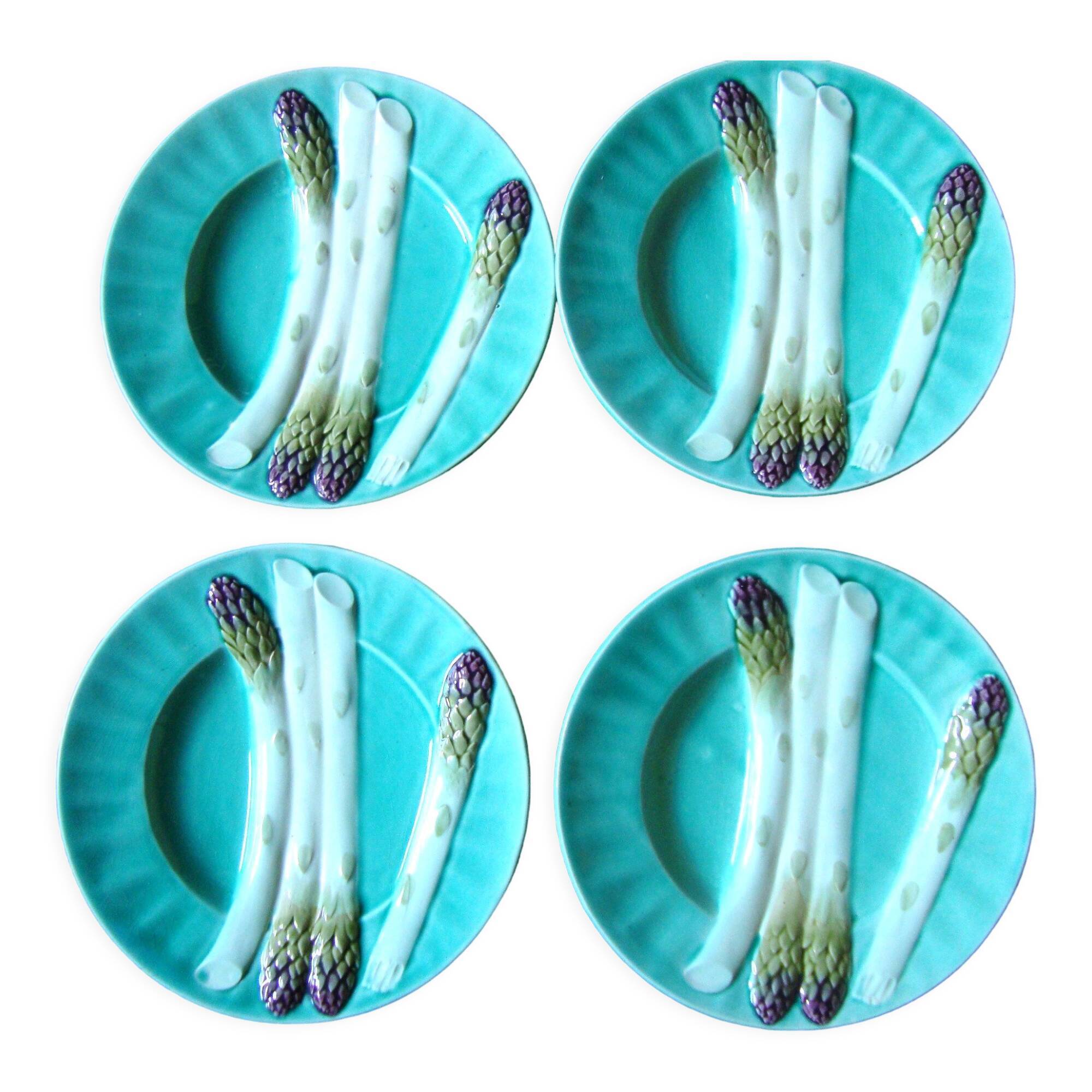 4 Asparagus plates in slip Keller & Guerin Lunéville