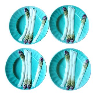 4 Asparagus plates in slip Keller & Guerin Lunéville