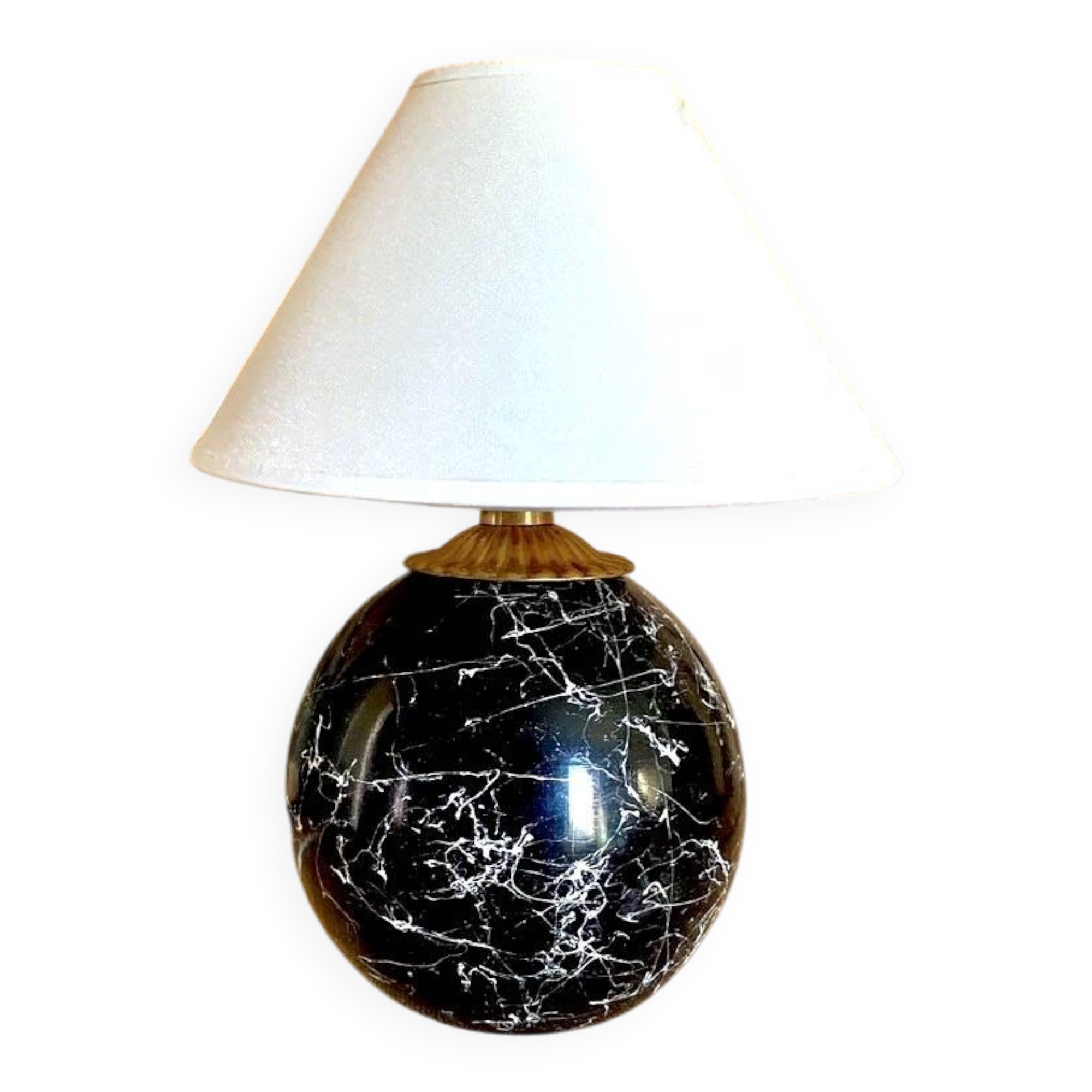 Wood trompe-l'œil lamp, 2 m fabric cable, cotton shade