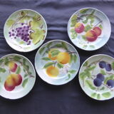 5 old dessert plates decorated with saint clement's dabbling fruit