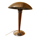 Mushroom "liner" lamp in wood and chrome metal.