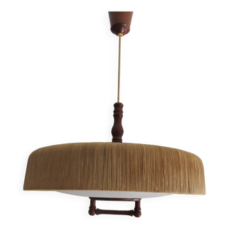 Suspension Temde en sisal et teck vers 1960