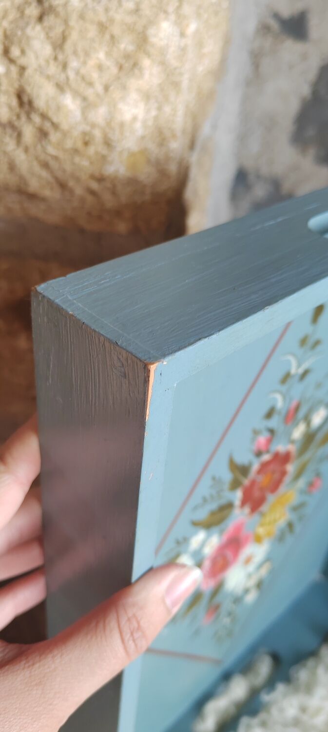 Hand-painted blue wooden tray