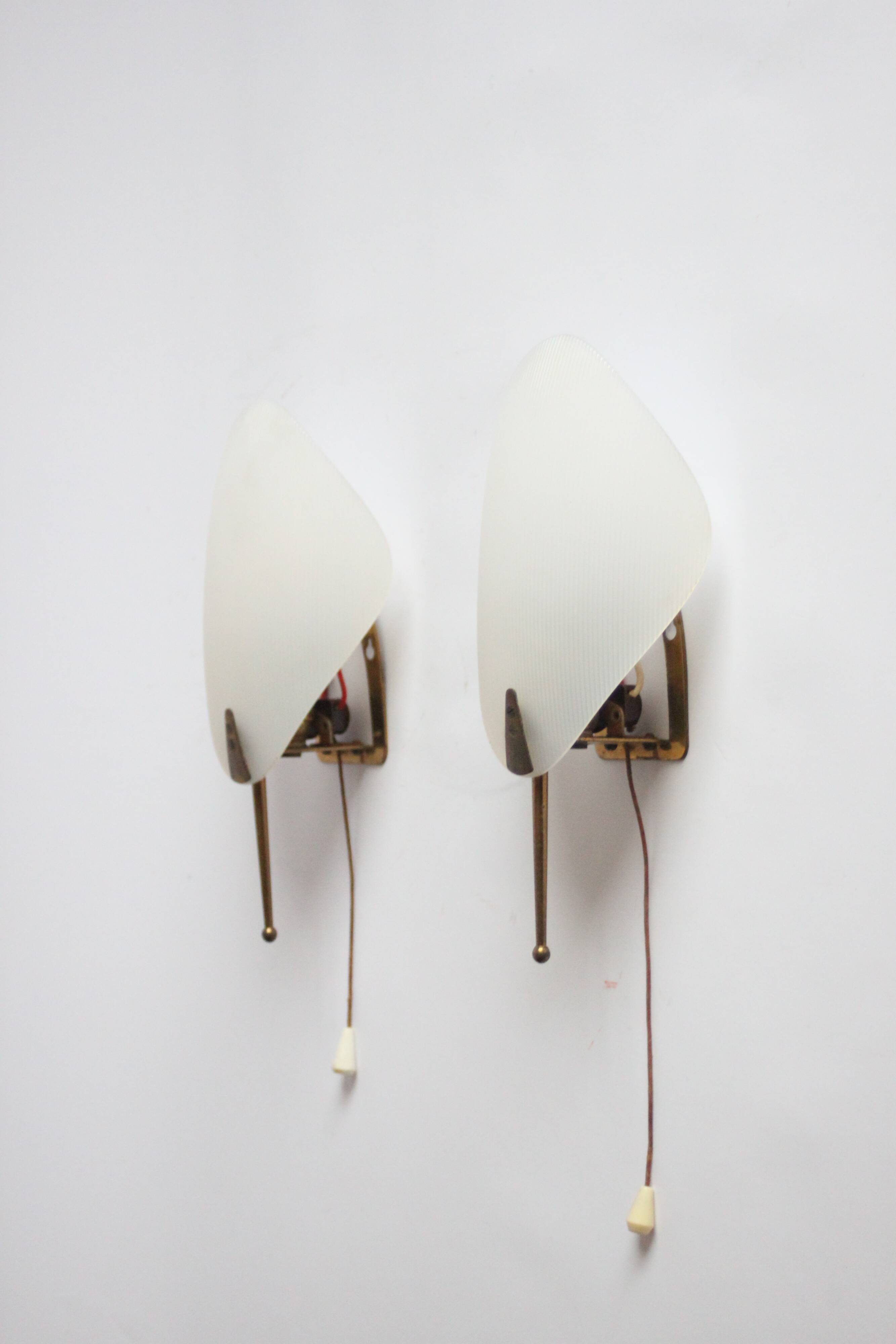 1950S leaf shaped brass and acrylic wall sconces