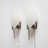 1950S leaf shaped brass and acrylic wall sconces