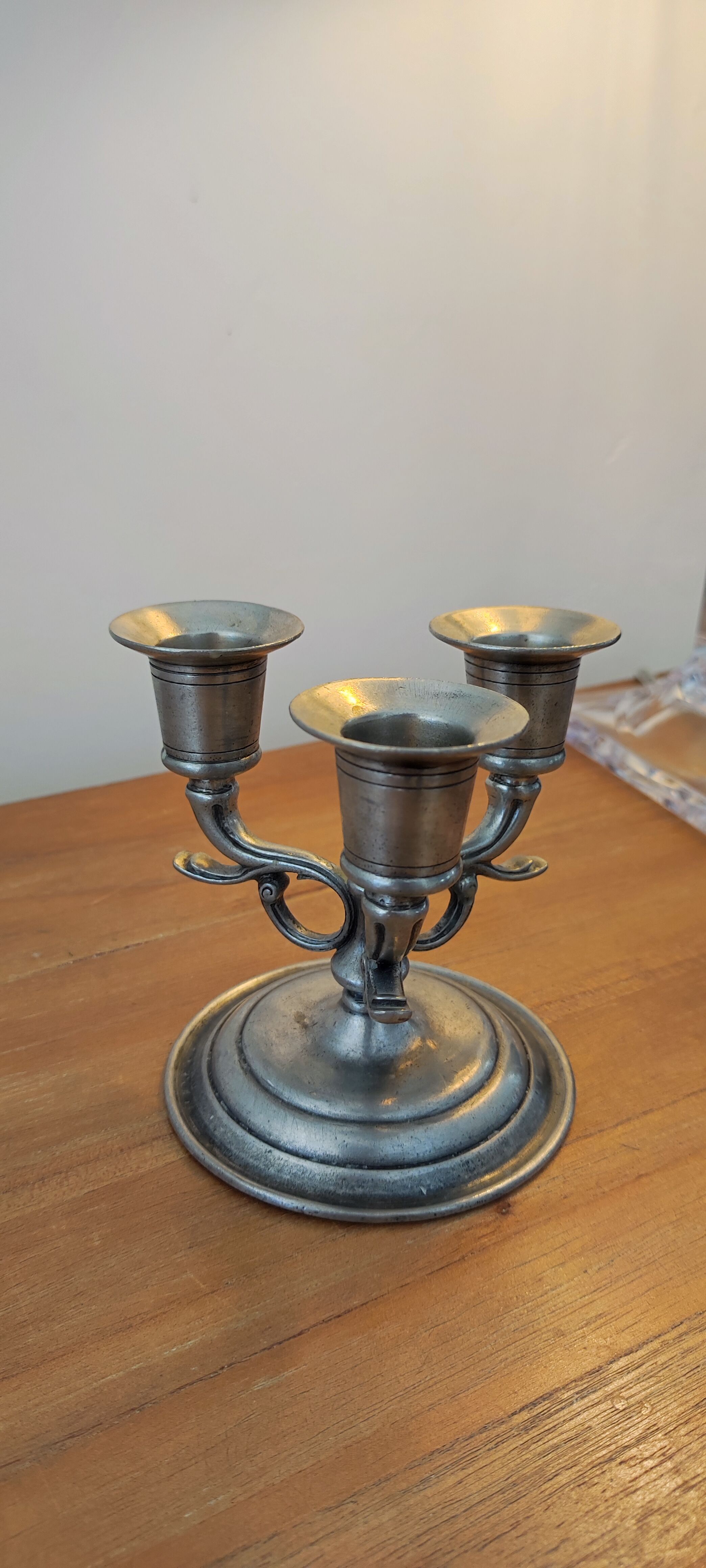 Candle holder three pewter lights