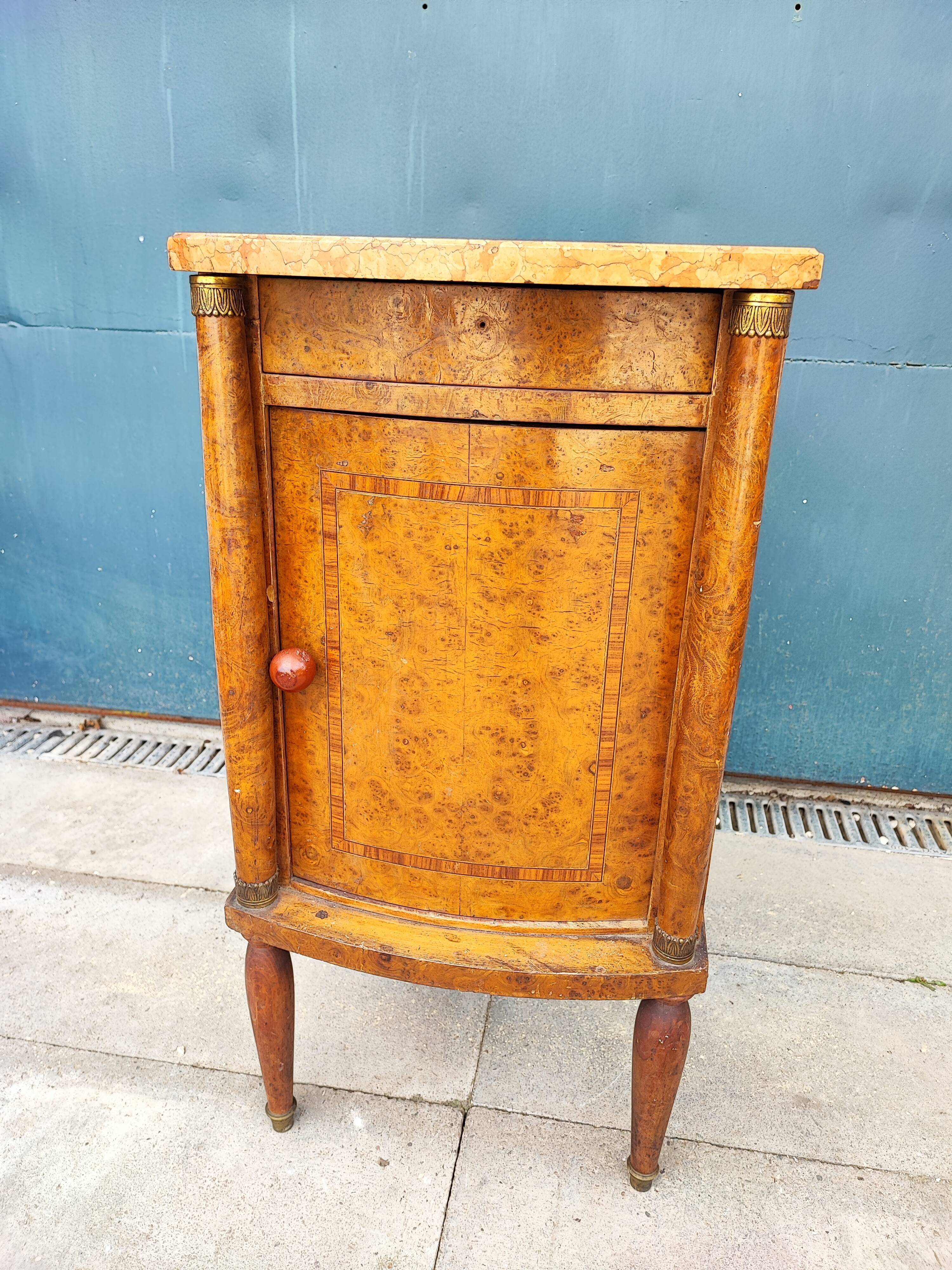 Empire style bedside table marble top