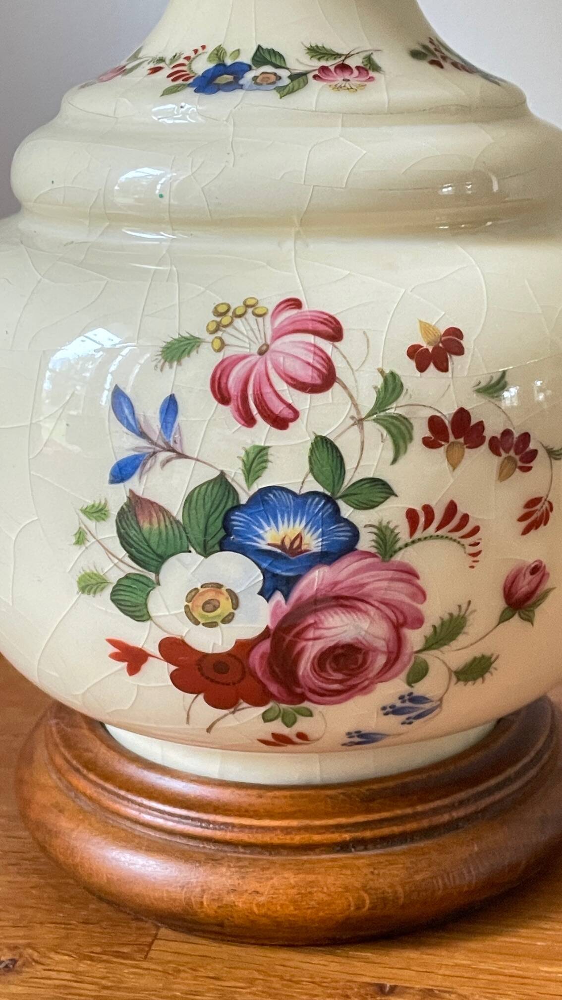 Vintage Ceramic Lamp with Wooden Base