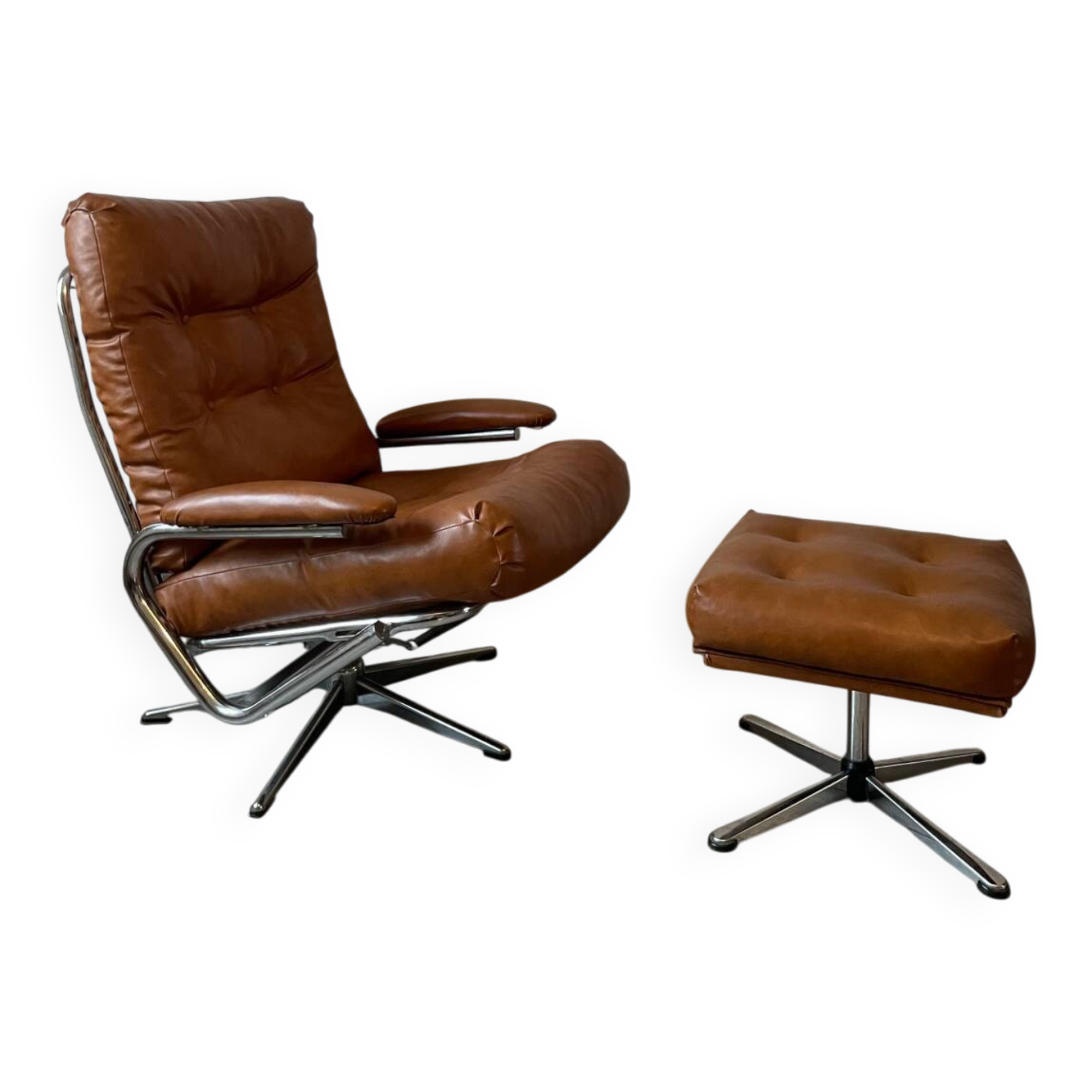 Vintage reclining lounge chair and footrest