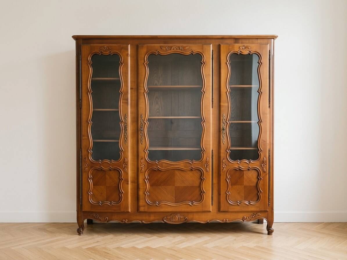 Regency display cabinet with 3 doors in cherry wood