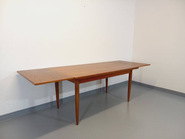 Table à manger style scandinave vintage des années 50 60 en teck avec rallonges