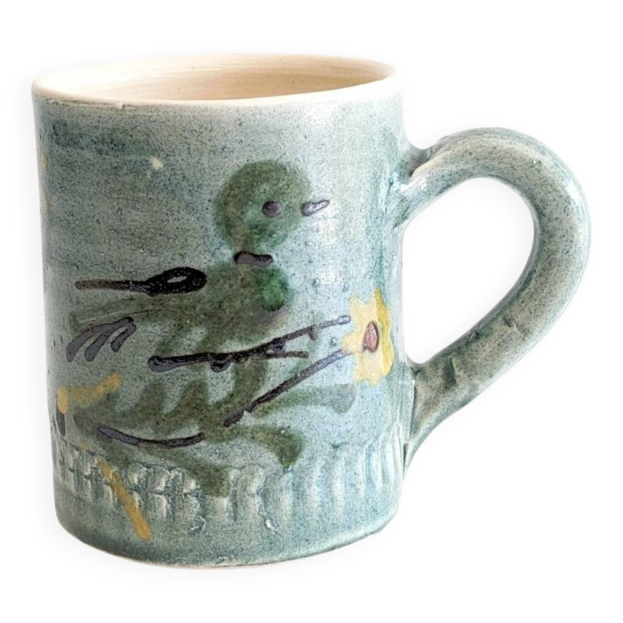 Handcrafted glazed ceramic mug signed. Saint Jorioz.