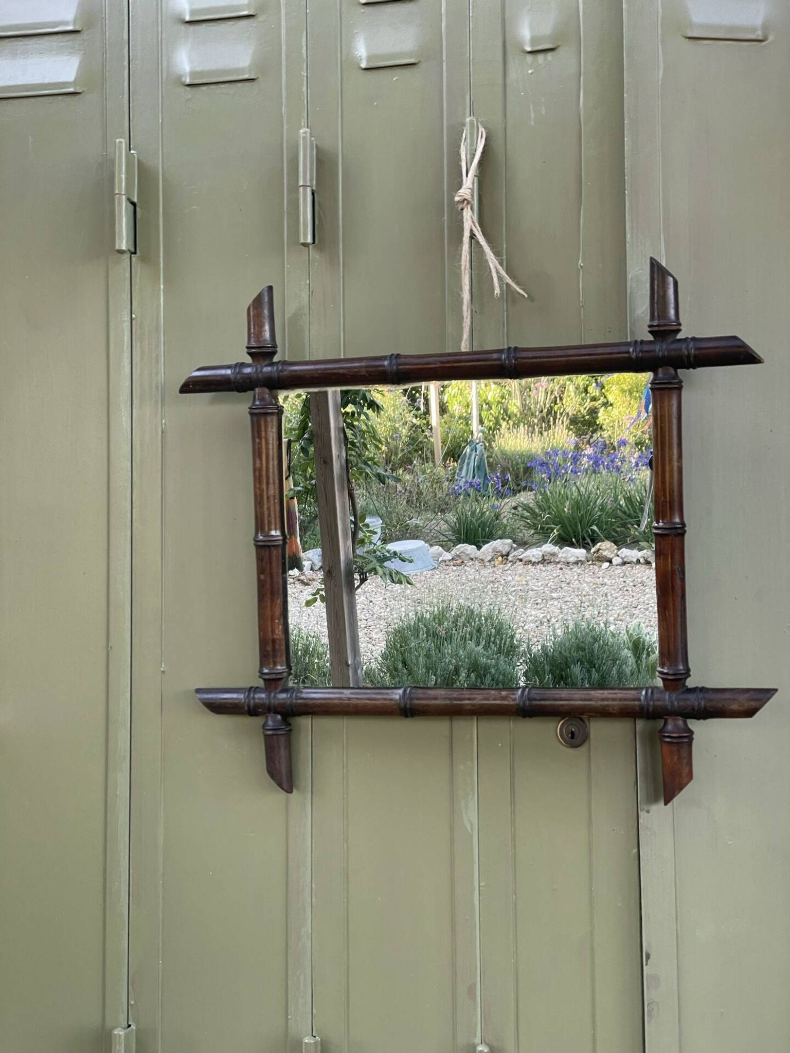 Vintage bamboo wall mirror – Handmade wooden frame