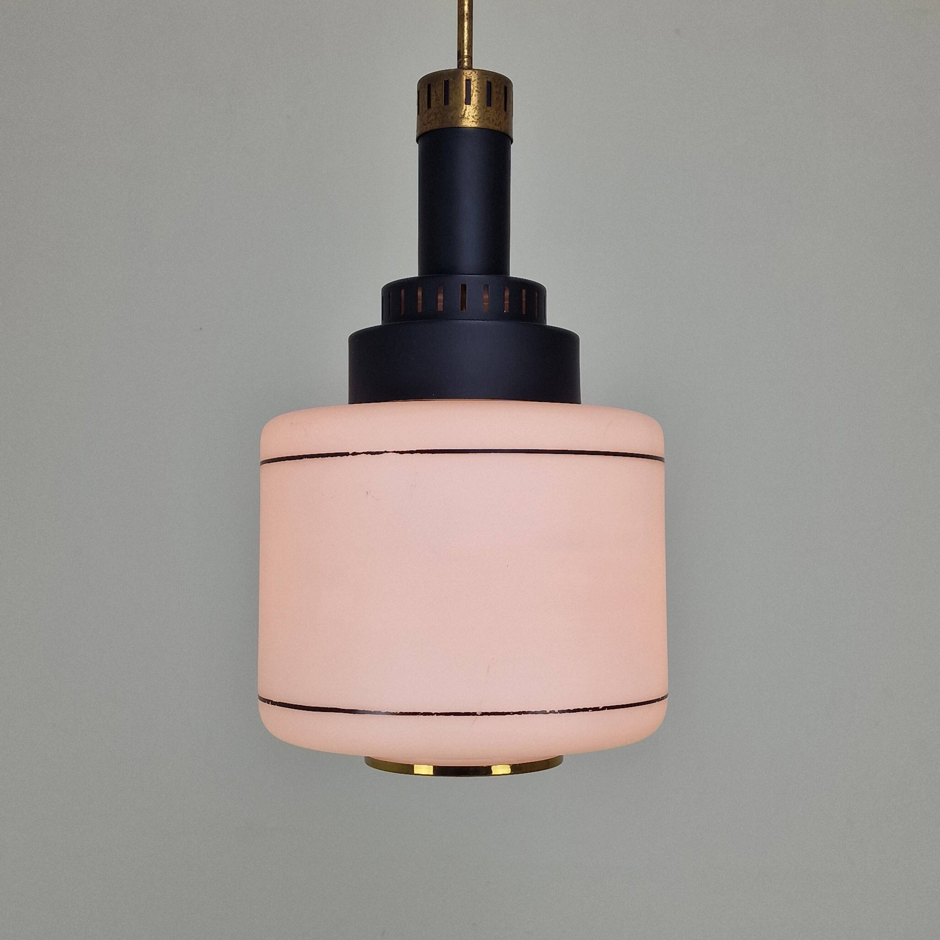 Mid-Century Modern Stilnovo Style Opaline Glass Pendant Light, 1950s/1960s