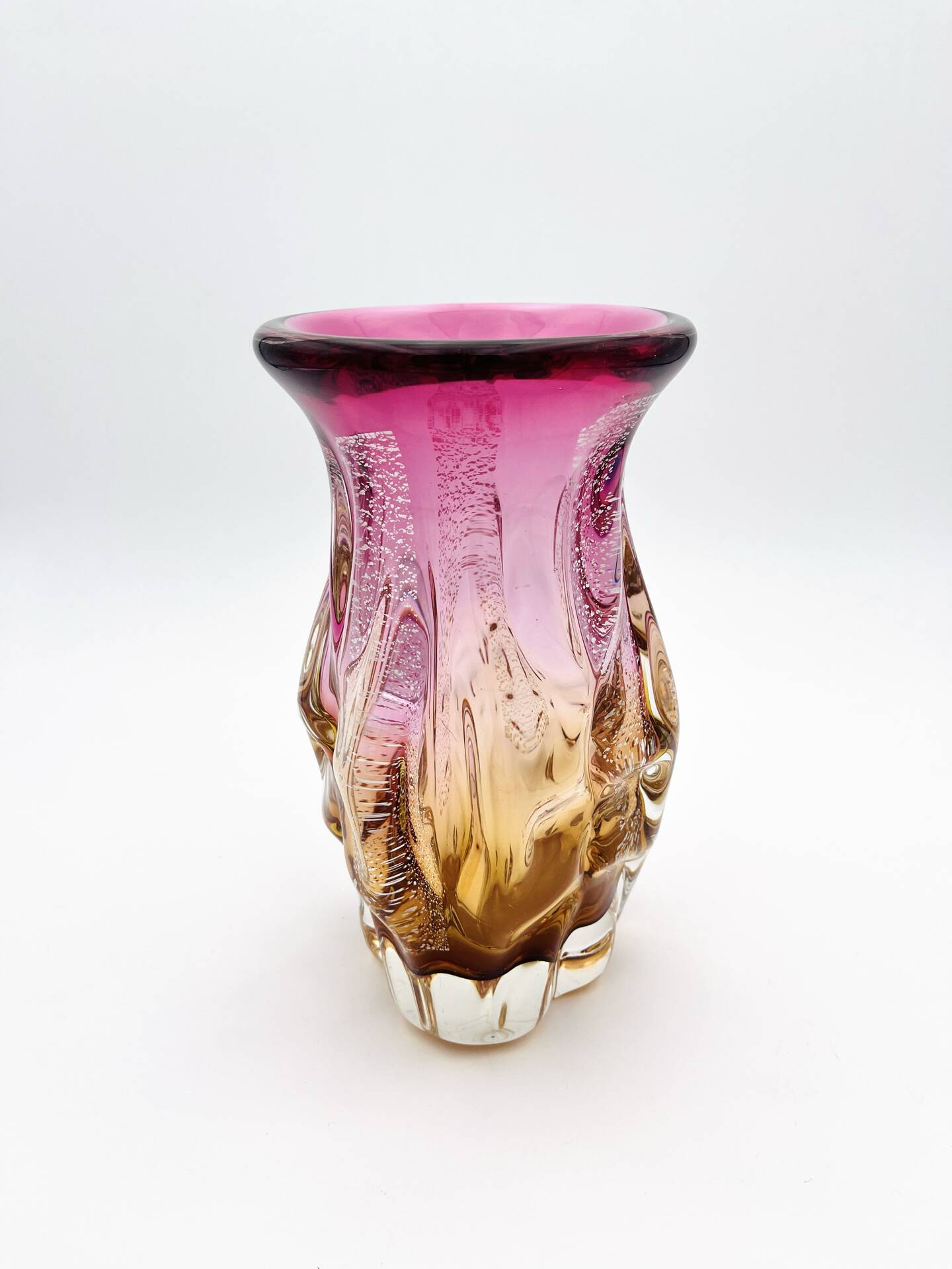 Vase Studio Glass Josef Hospodka Chribska Sommerso Feuille Argent