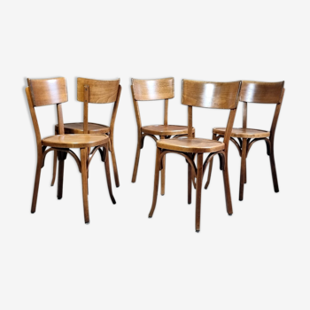5 chaises bistrot Baumann années 50