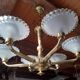 Old art deco bronze chandelier 6 branches frosted molded glass.