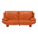Orange leather 2-seater sofa