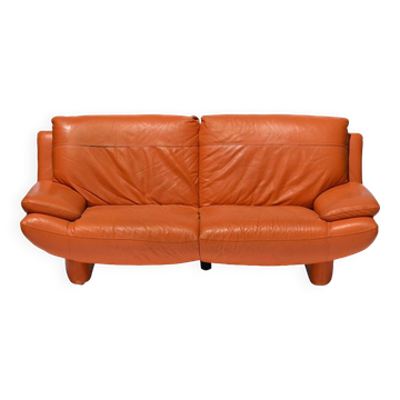 Orange leather 2-seater sofa