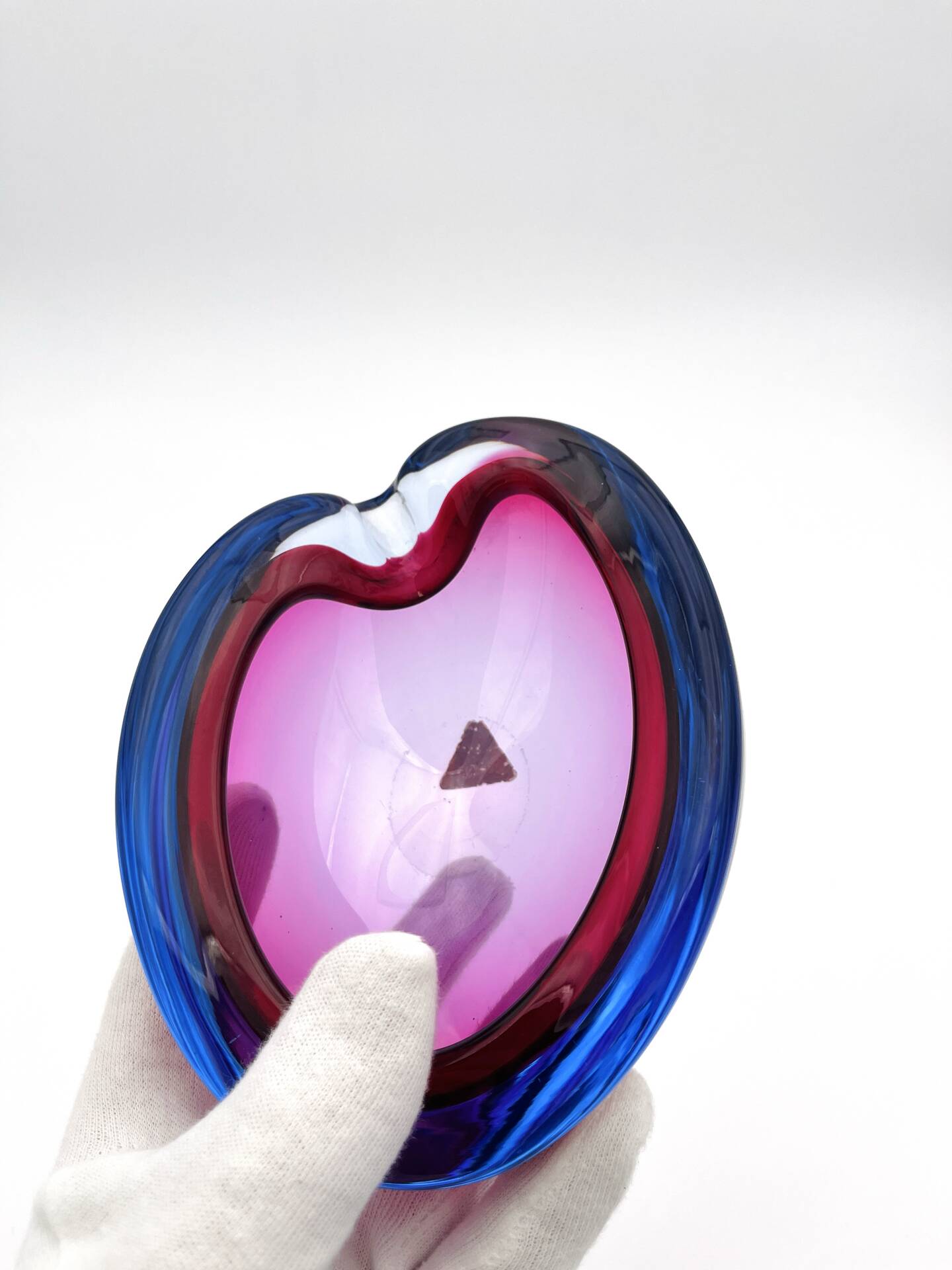 Pocket Glass Murano Flavio Poli Sommerso Fuchsia Blue 17cm
