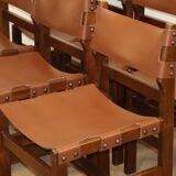 Series of 6 vintage Maison Regain chairs in leather and wood, 1960s